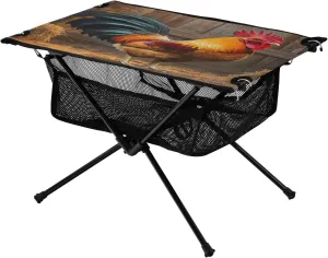 Camping Table Lightweight Portable Folding Table with Mesh Storage Net Rooster Chicken Straw Ideal for Camping Hiking Beach Picnic Travel Backyard