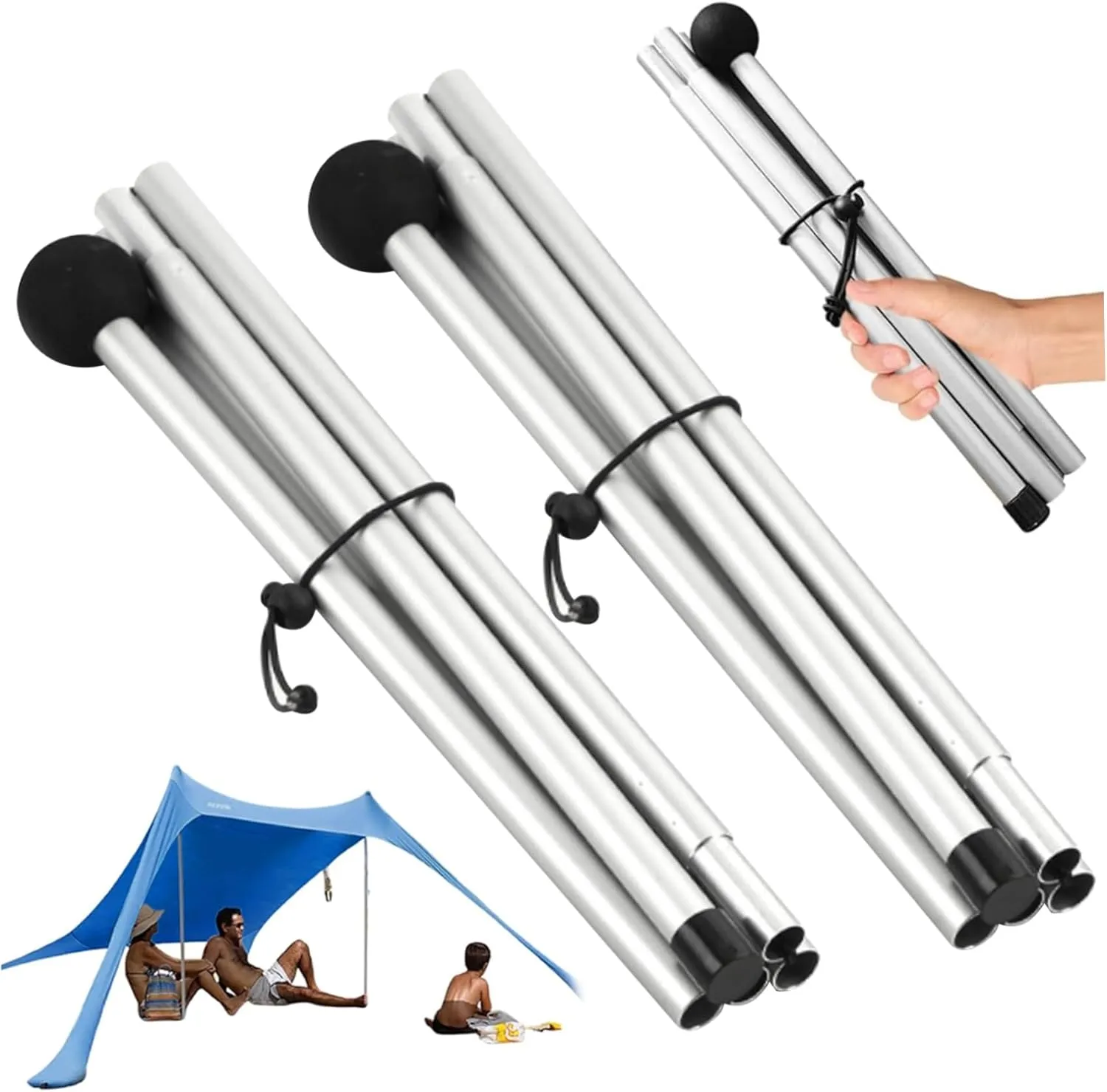 Camping Tarp Tent Poles 79 inch Tarp Poles, 2PCS Adjustable Tent Poles for Tarp, 10 Sections Aluminum Replacement Tent Poles, Non-Slip Shade Sail Poles for Camping Hiking Outdoor Sport