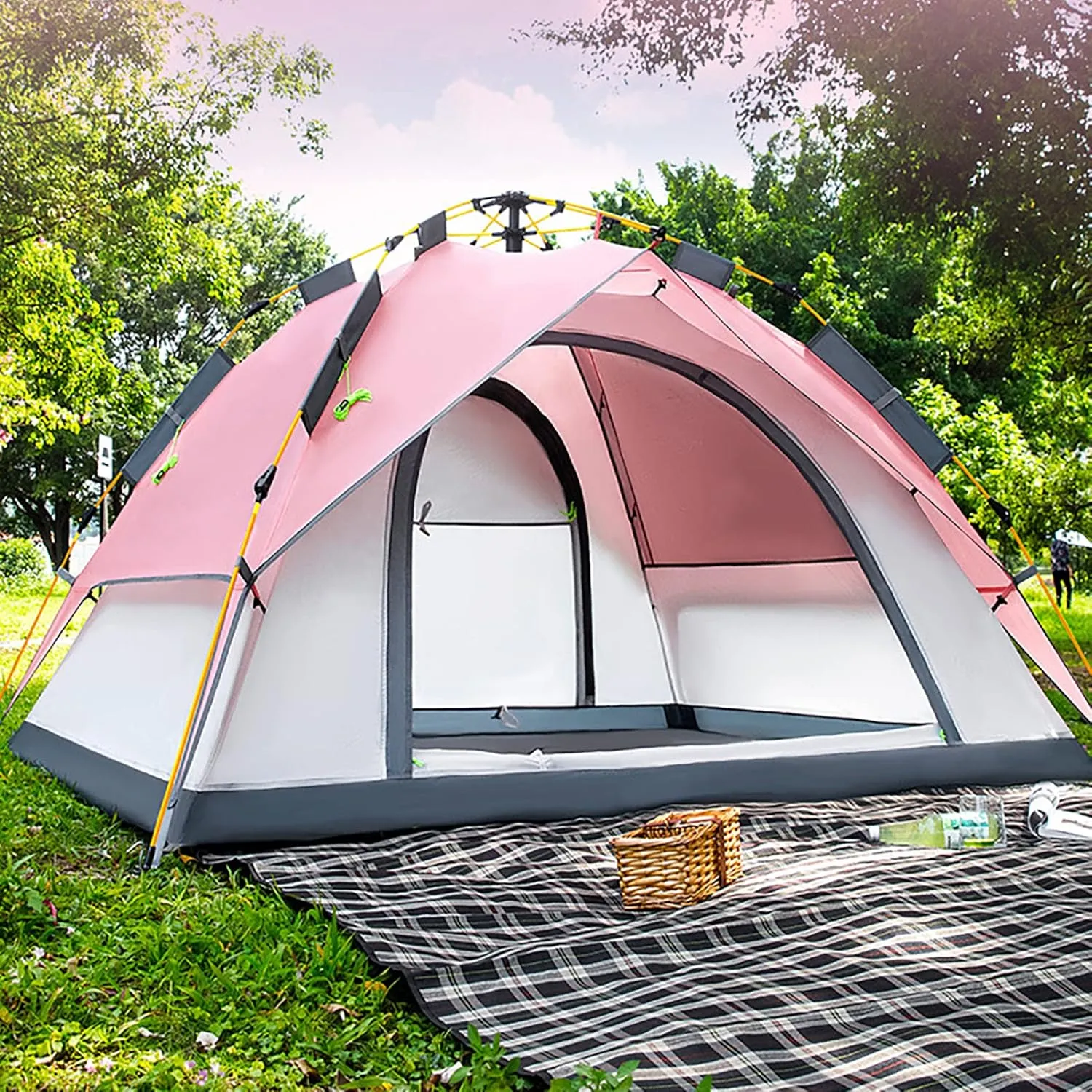 Camping Tent for 3/4 Person, Lightweight Waterproof Backpacking Tent with Removable Rain Fly for 4 Seasons, Portable Dome Cabin Tent Suitable for Family, Hiking, Travel