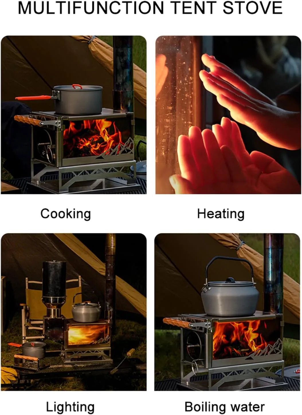 Camping Wood Burning Stove, 304 Stainless Steel Compact Portable Foldable Tent Stove for Backpacking Hiking Travelling Outdoor Cooking Picnic BBQ