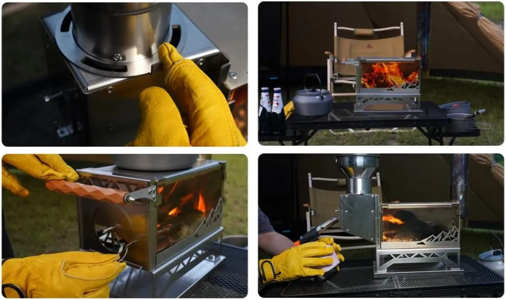 Camping Wood Burning Stove, 304 Stainless Steel Compact Portable Foldable Tent Stove for Backpacking Hiking Travelling Outdoor Cooking Picnic BBQ