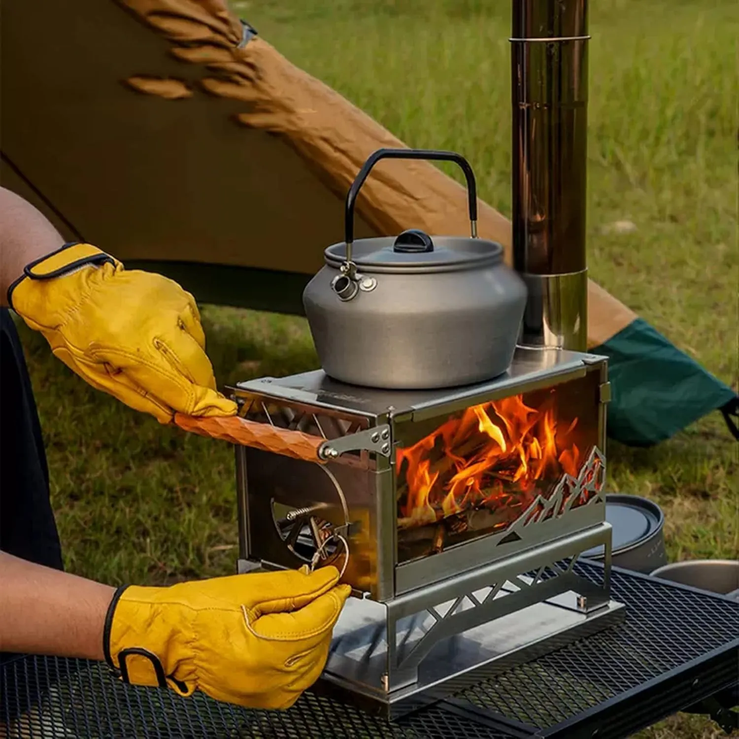 Camping Wood Burning Stove, 304 Stainless Steel Compact Portable Foldable Tent Stove for Backpacking Hiking Travelling Outdoor Cooking Picnic BBQ