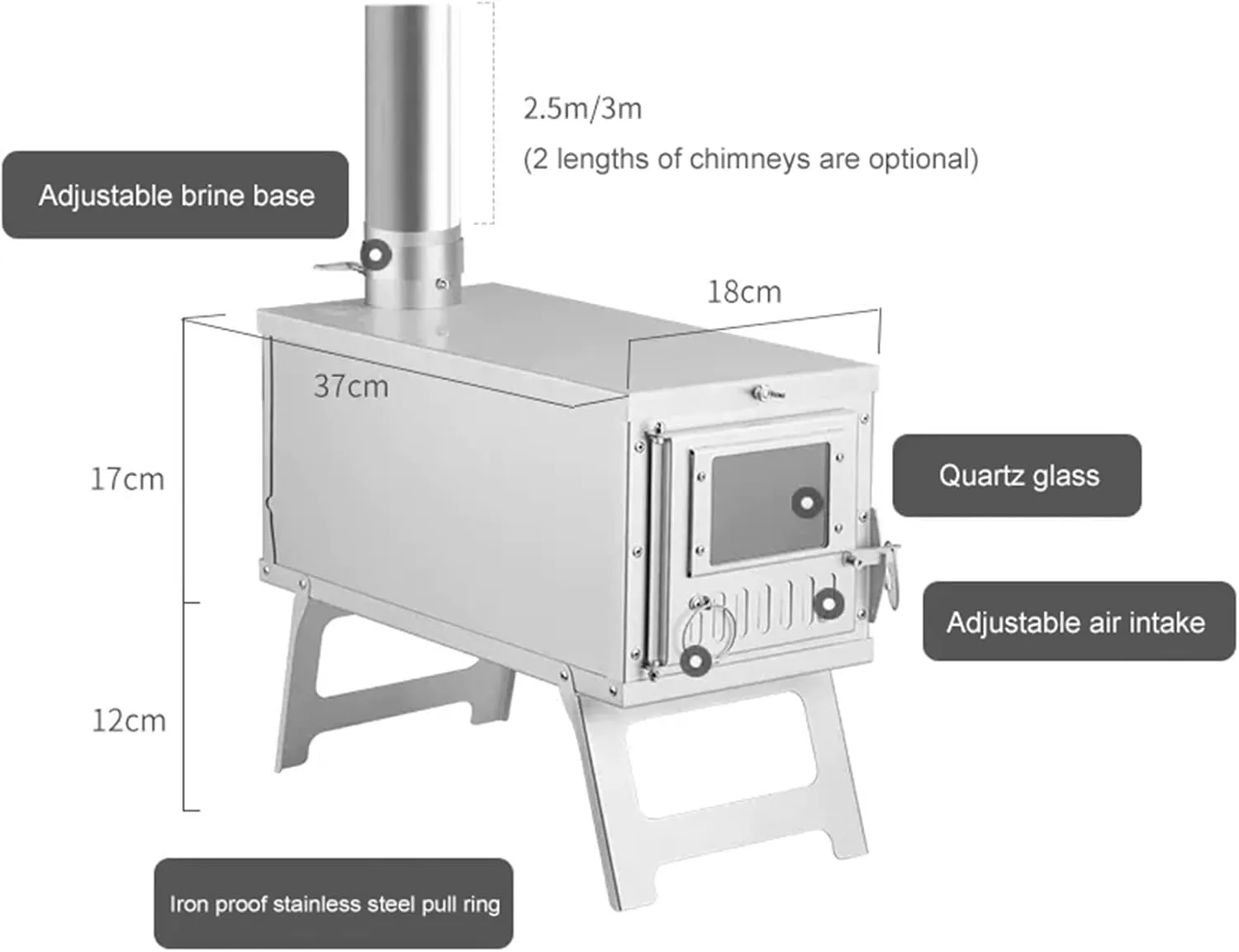 Camping Wood Burning Stove, Portable Tent Stoves Wood Burning Camp Heater for Tent, Folding Wood Stove with Chimney Pipes for Backpacking Winter Camping Cooking