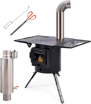 Camping Wood Stove, Foldable Tent Burning Stove with Stainless Steel Chimney, Portable Firewood Stove/a