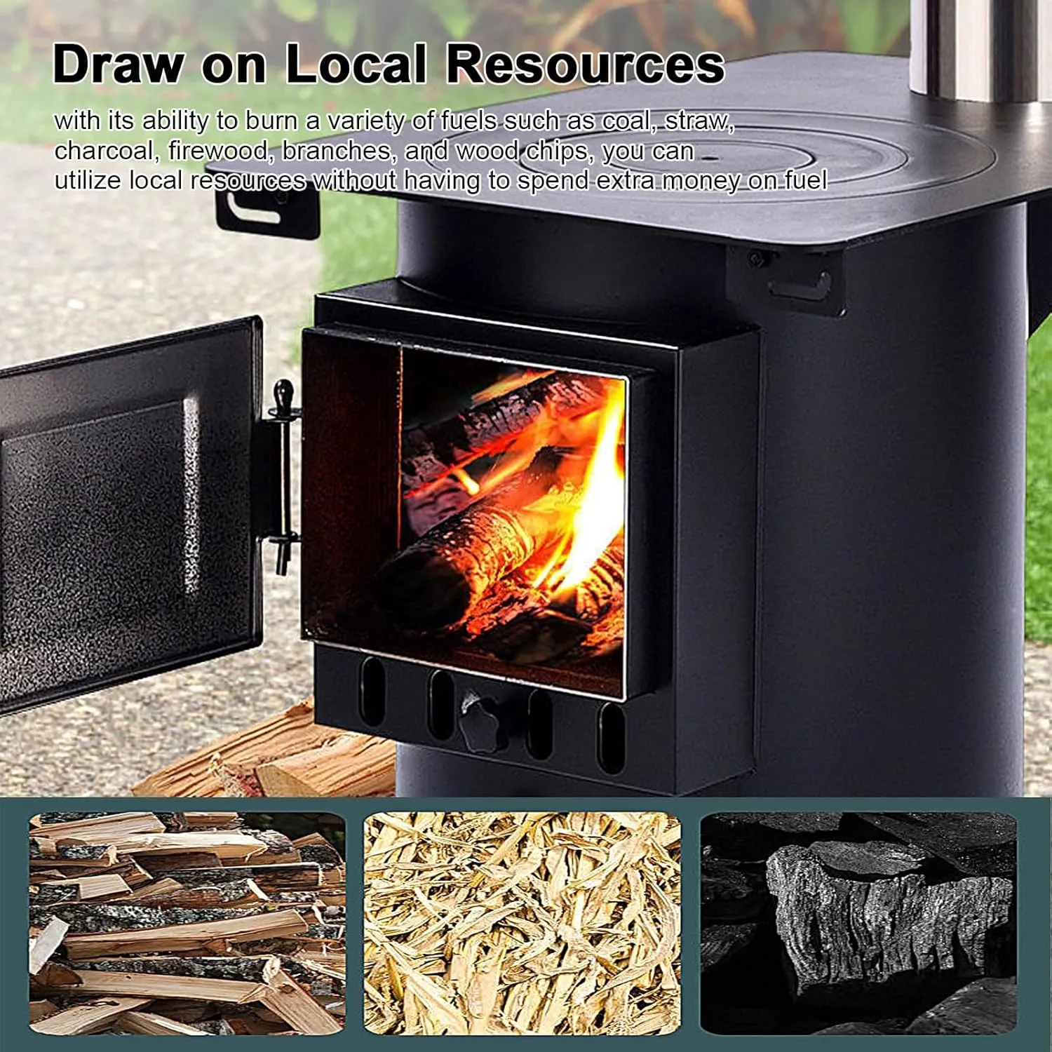 Camping Wood Stove, Foldable Tent Burning Stove with Stainless Steel Chimney, Portable Firewood Stove/a