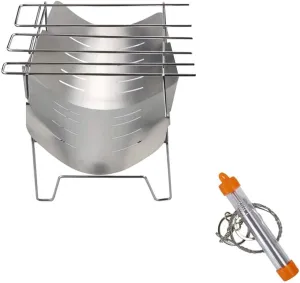 Camping Wood Stove Grill Folding Stainless Steel Firewood Buring Stove for Camping Cooking Picnic BBQ