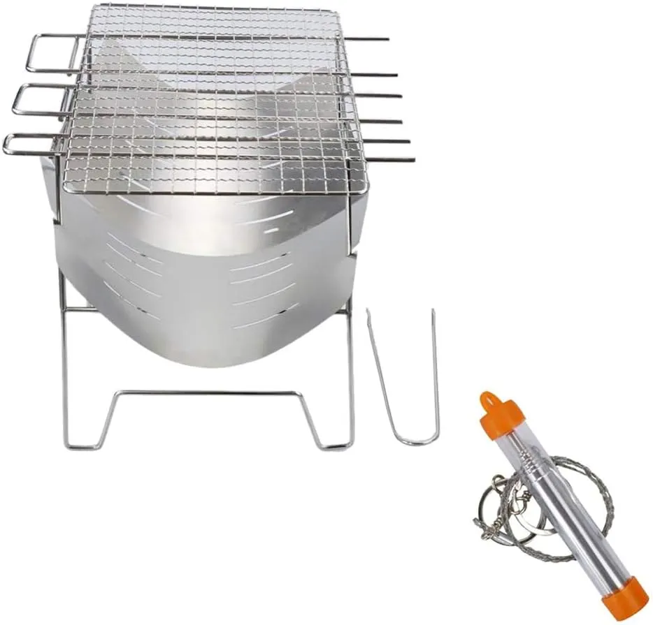 Camping Wood Stove Grill Folding Stainless Steel Firewood Buring Stove for Camping Cooking Picnic BBQ
