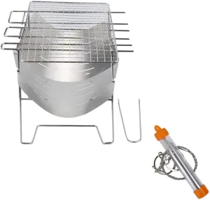 Camping Wood Stove Grill Folding Stainless Steel Firewood Buring Stove for Camping Cooking Picnic BBQ
