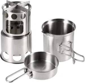 Camping Wood Stove Portable Camping Stove Combo Wood Burning Stove and Cooking Pot Set Convenient Storage (Color : Silver, Size : One Size) (Silver One Size)