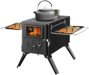 Camping Wood Stove, Portable Outdoor Tent Stove with Pipe, Heating Burner Stove for Ice-Fishing, Camping, Cookout, Hiking, Travel
