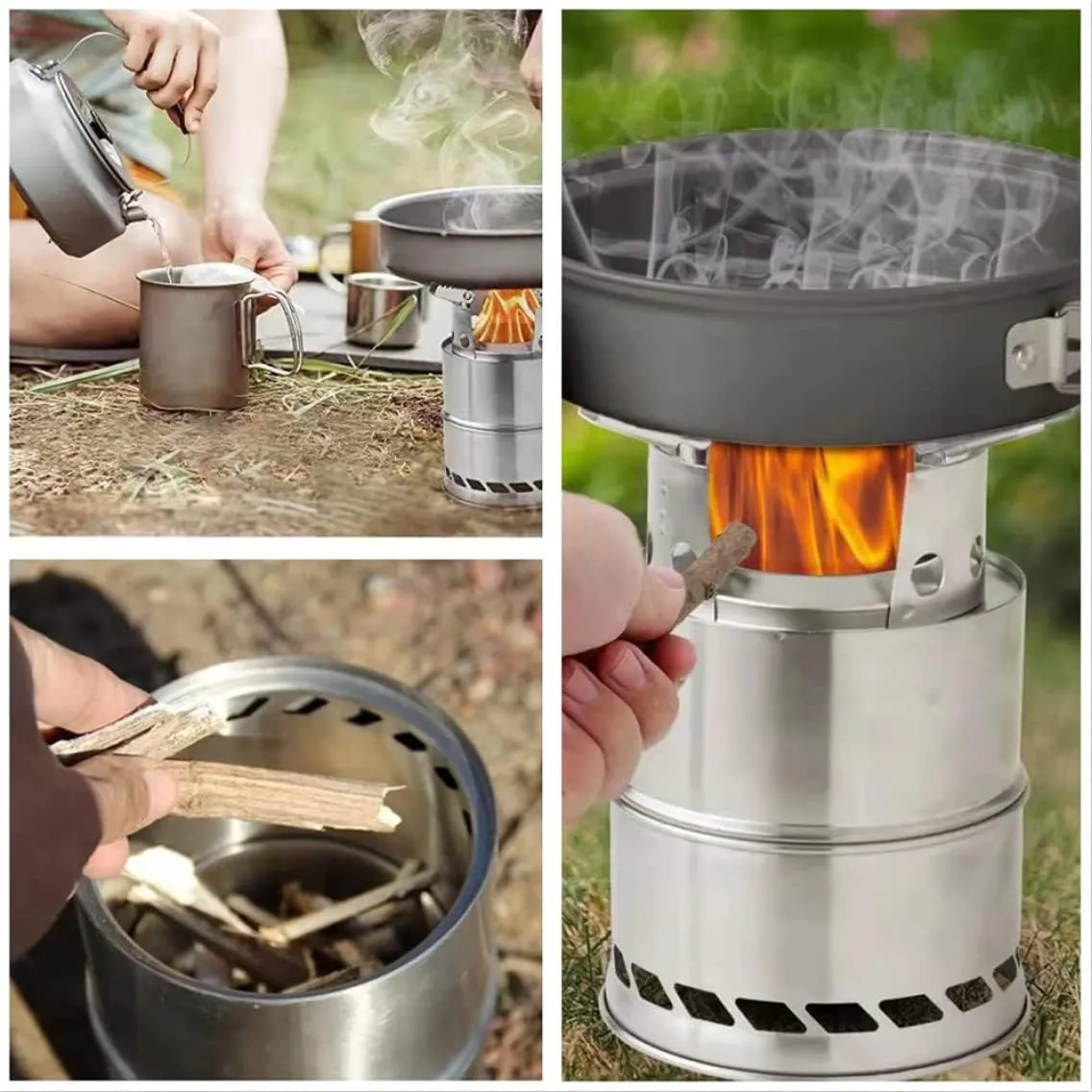 Camping Wood Stove Portable Stainless Steel Wood Folding Stove for BBQ Picnic Hiking Camping, Camping Stove