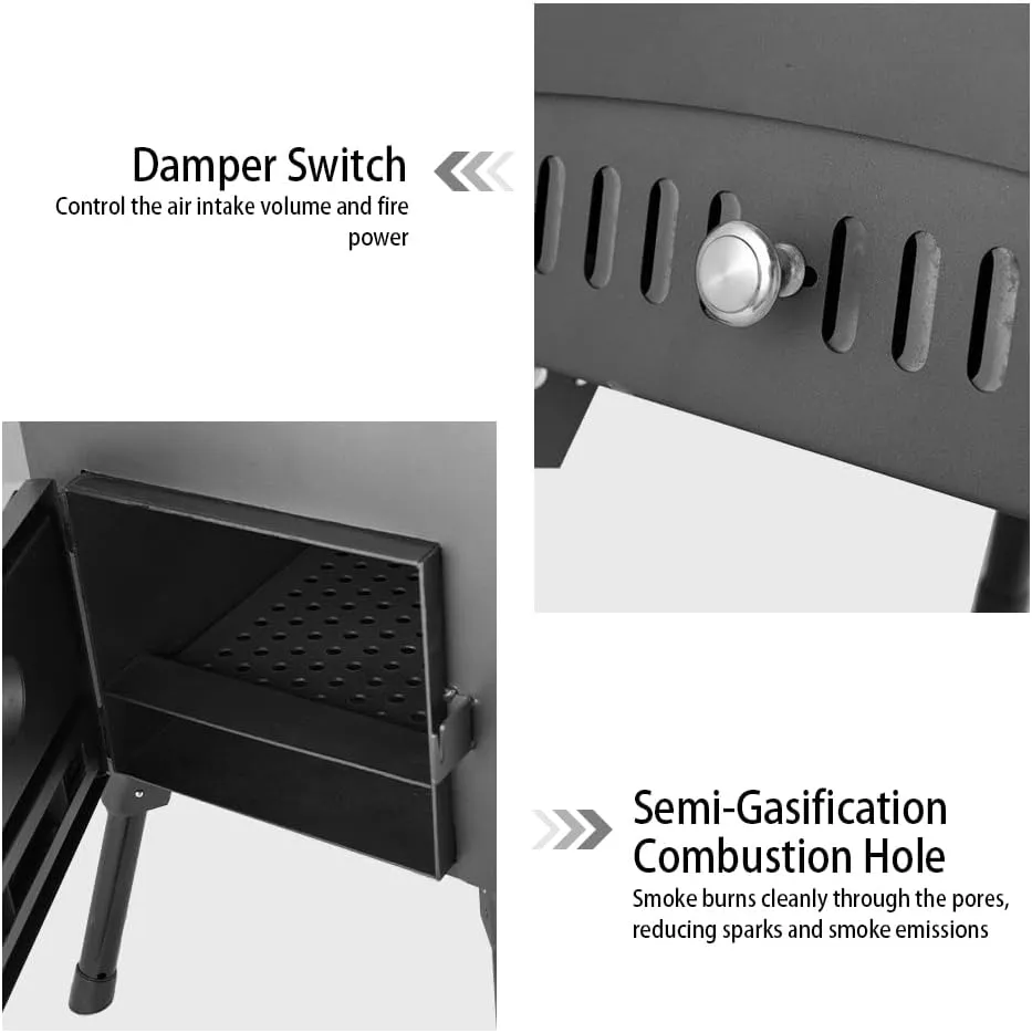 Camping Wood Stove - Stainless Steel Tent Heater with Fire Viewing Window | Portable Foldable Fireplace for Campfire Cooking & Picnics | Indoor/Outdoor Patio Burner with Spark Screen (Windproof D