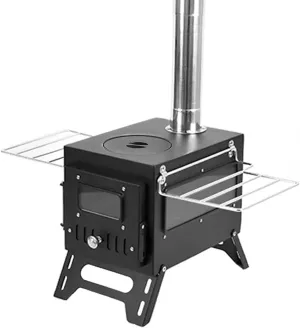 Camping Wood Stove - Stainless Steel Tent Heater with Fire Viewing Window | Portable Foldable Fireplace for Campfire Cooking & Picnics | Indoor/Outdoor Patio Burner with Spark Screen (Windproof D