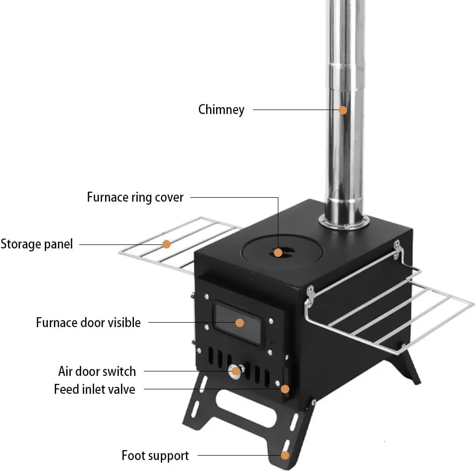 Camping Wood Stove - Stainless Steel Tent Heater with Fire Viewing Window | Portable Foldable Fireplace for Campfire Cooking & Picnics | Indoor/Outdoor Patio Burner with Spark Screen (Windproof D