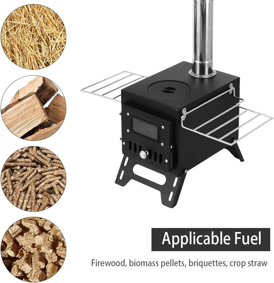 Camping Wood Stove - Stainless Steel Tent Heater with Fire Viewing Window | Portable Foldable Fireplace for Campfire Cooking & Picnics | Indoor/Outdoor Patio Burner with Spark Screen (Windproof D