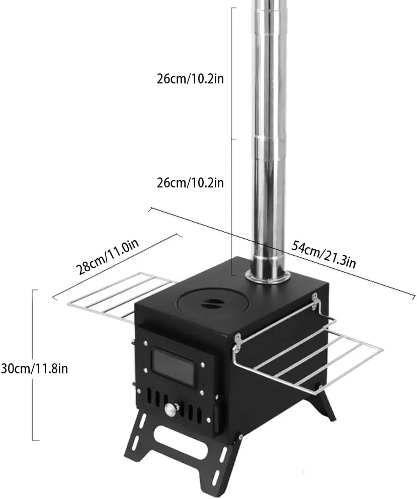 Camping Wood Stove - Stainless Steel Tent Heater with Fire Viewing Window | Portable Foldable Fireplace for Campfire Cooking & Picnics | Indoor/Outdoor Patio Burner with Spark Screen (Windproof D