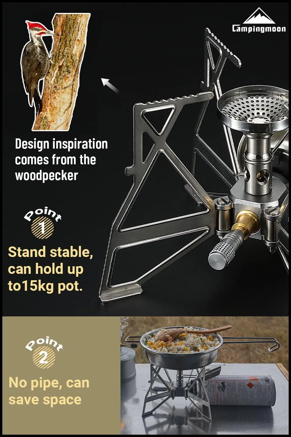 CAMPINGMOON Butane Camping Stove Portable Regulator Single Burner w/Storage Bag XD-3 (Silver w/igniter)