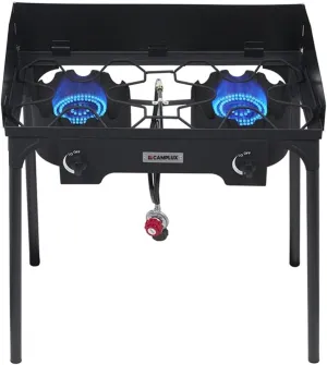 Camplux Double Propane Burner, Gas Burner Outdoor Stove Burner Gas, Up to 260,000 BTU/Hr Dual Burner Propane Stove with Propane Burner stand, Gas Burners for Cooking Outside Stove for Cooking Gas