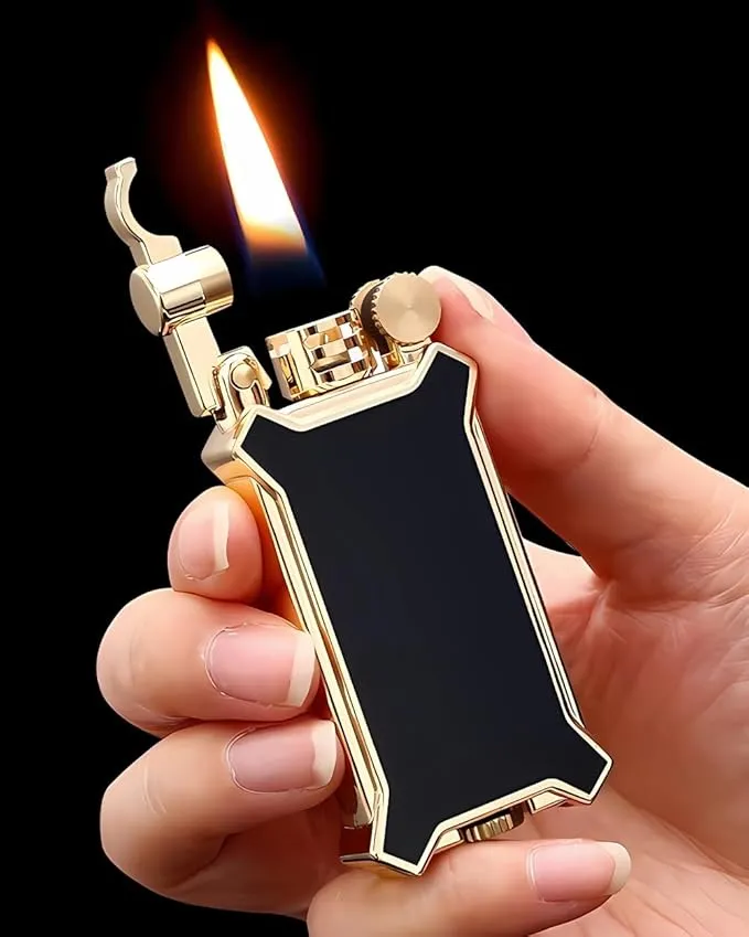 Candle Lighter Soft Flame Refillable Fluid Wheel Lighter Multipurpose Cool Vintage Lighters with Gift Box for Cooking Fireworks Camping Collection Gift (Gold)