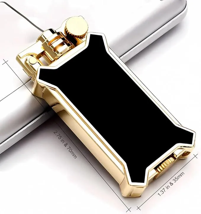 Candle Lighter Soft Flame Refillable Fluid Wheel Lighter Multipurpose Cool Vintage Lighters with Gift Box for Cooking Fireworks Camping Collection Gift (Gold)