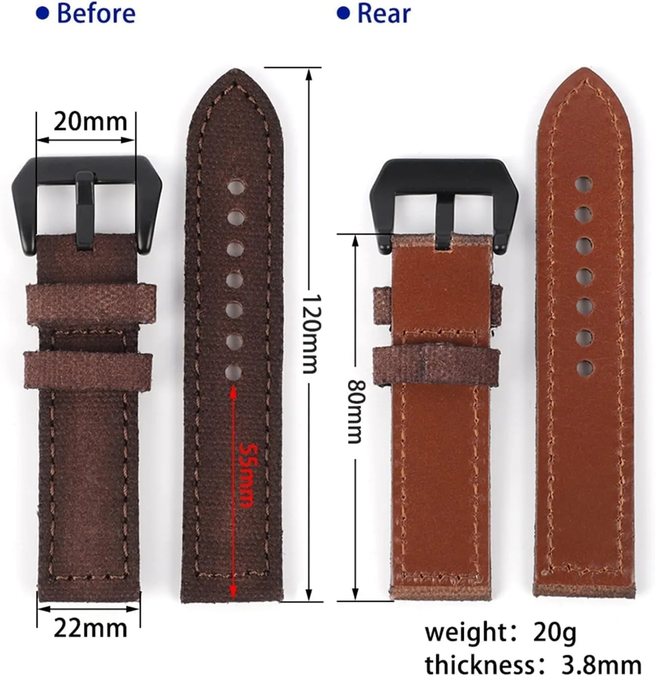Canvas Leather Watch Band Sports Watchstrap Coffee Military 22mm Bracelet For Men Women Watch Accessories replacement