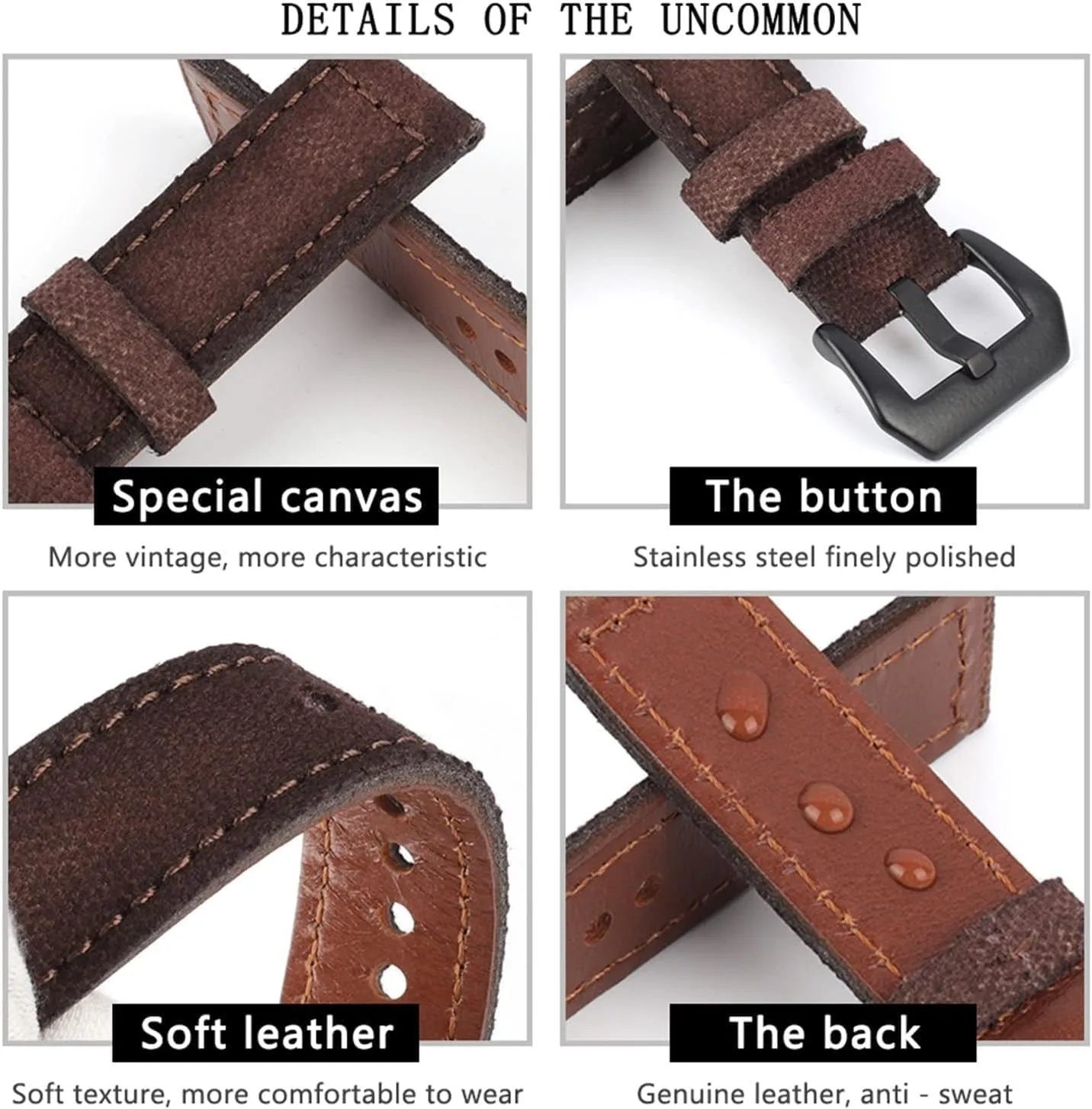 Canvas Leather Watch Band Sports Watchstrap Coffee Military 22mm Bracelet For Men Women Watch Accessories replacement