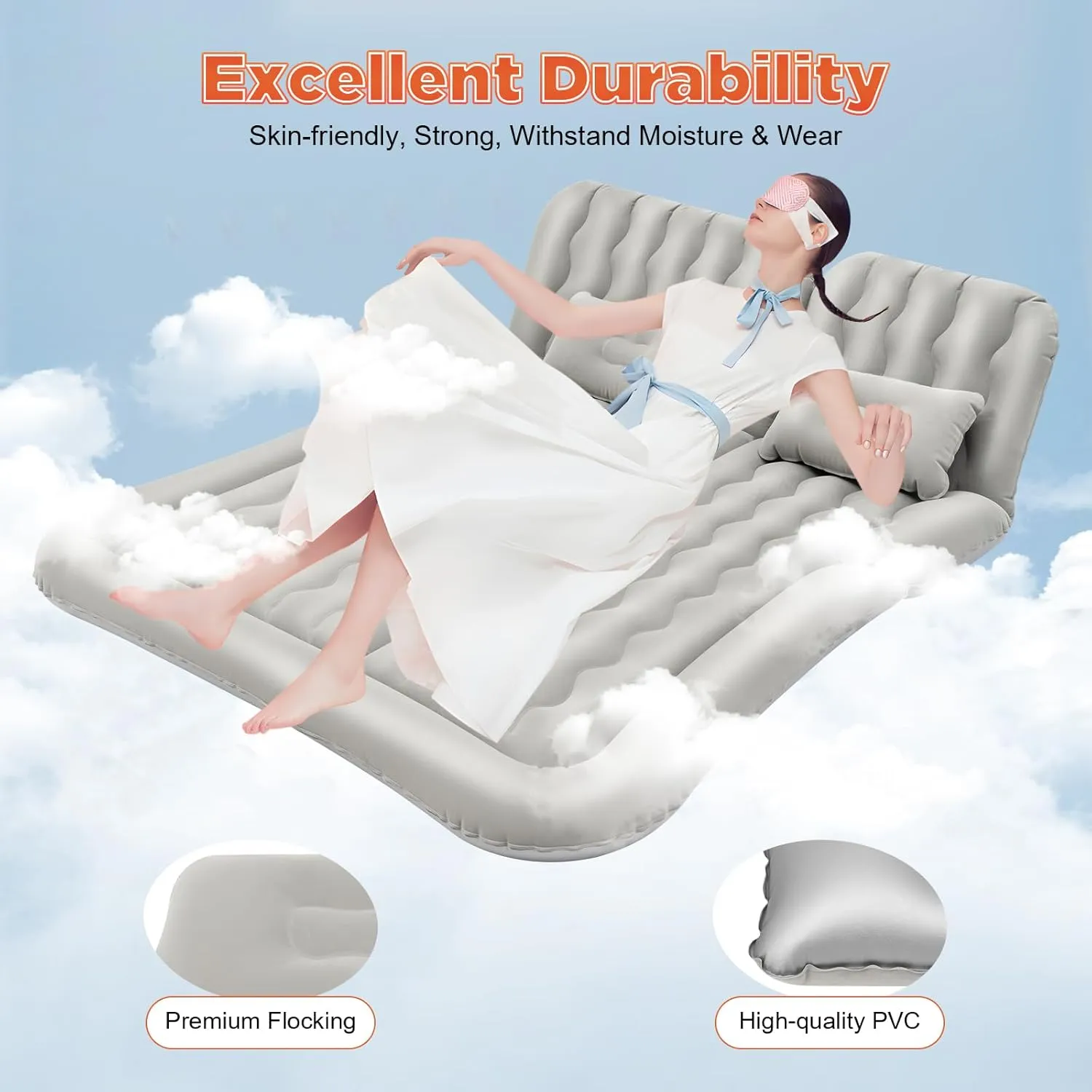 Car Air Mattress, SUV Mattress Camping Bed, Removable Inflatable Mattress with 2 Cushions and Pump for Outdoor Camping, Traveling, Vacation, Road Travel (Grey)