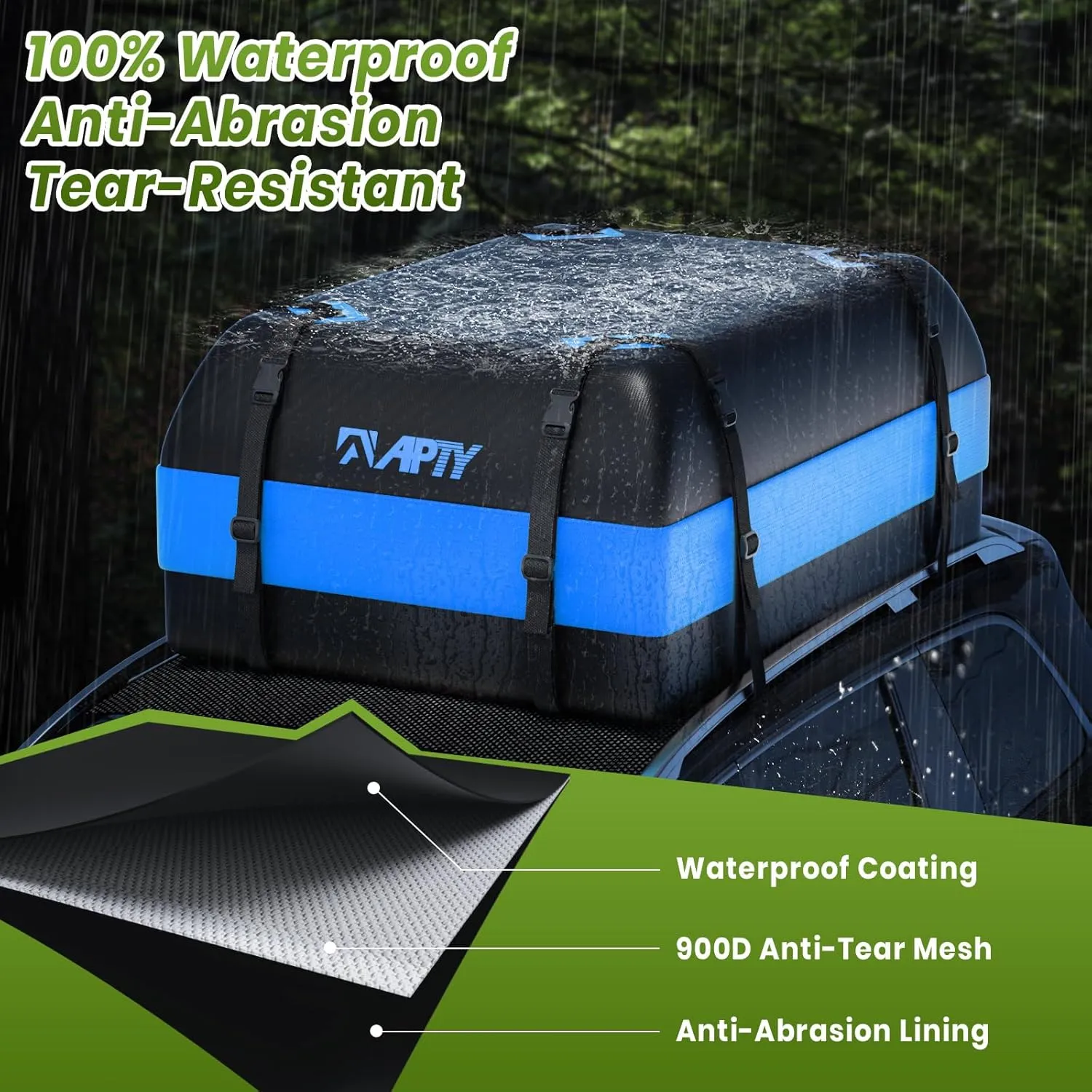 Car Rooftop Cargo Carrier Bag, 16 Cubic Feet Soft Roof Top Luggage Bag for All Vechicles with/Without Racks - with Waterproof Zip, Anti-Slip Mat, Door Hooks, Luggage Lock, Storage Bag