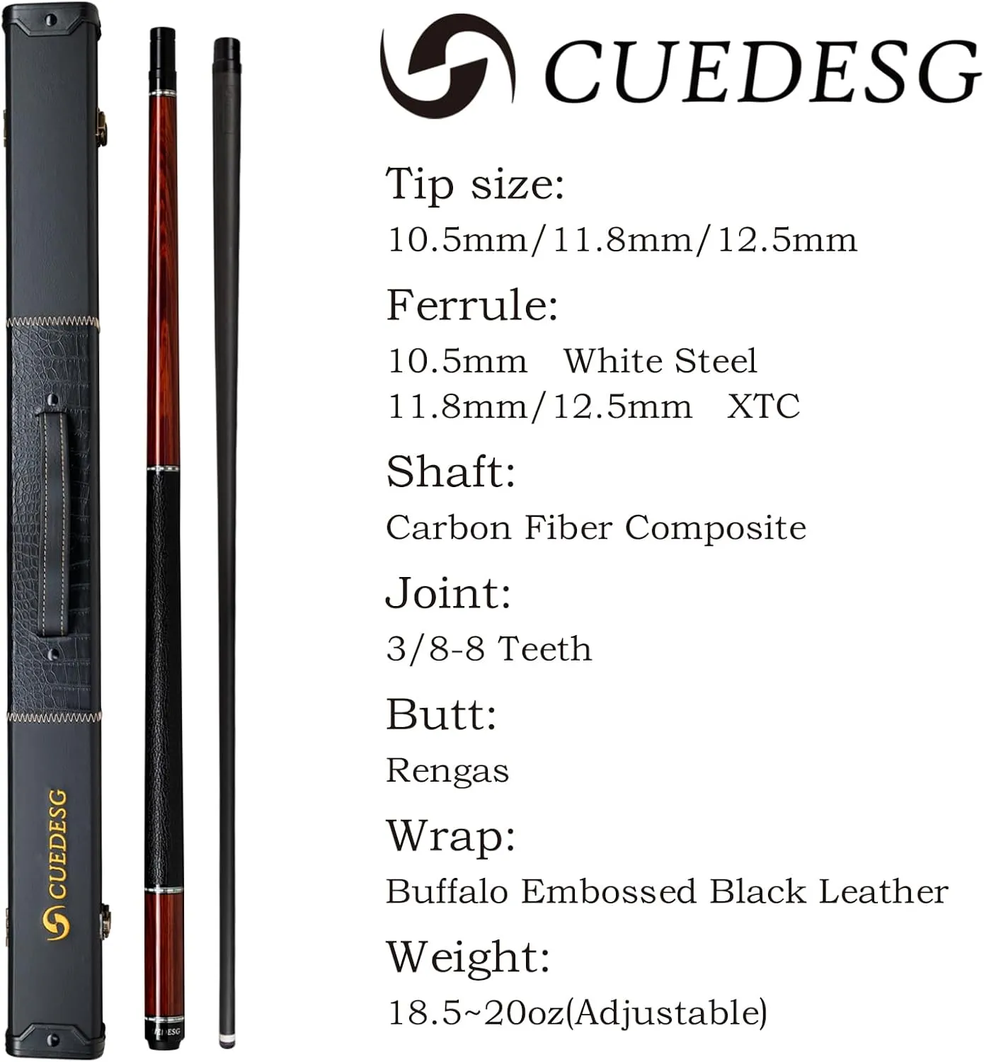 Carbon Fiber Pool Cue Stick 10.5mm/11.8mm/12.5mm,Low Deflection Pool Stick with Rare Wood Butt,Professional Cue Stick with Box Case