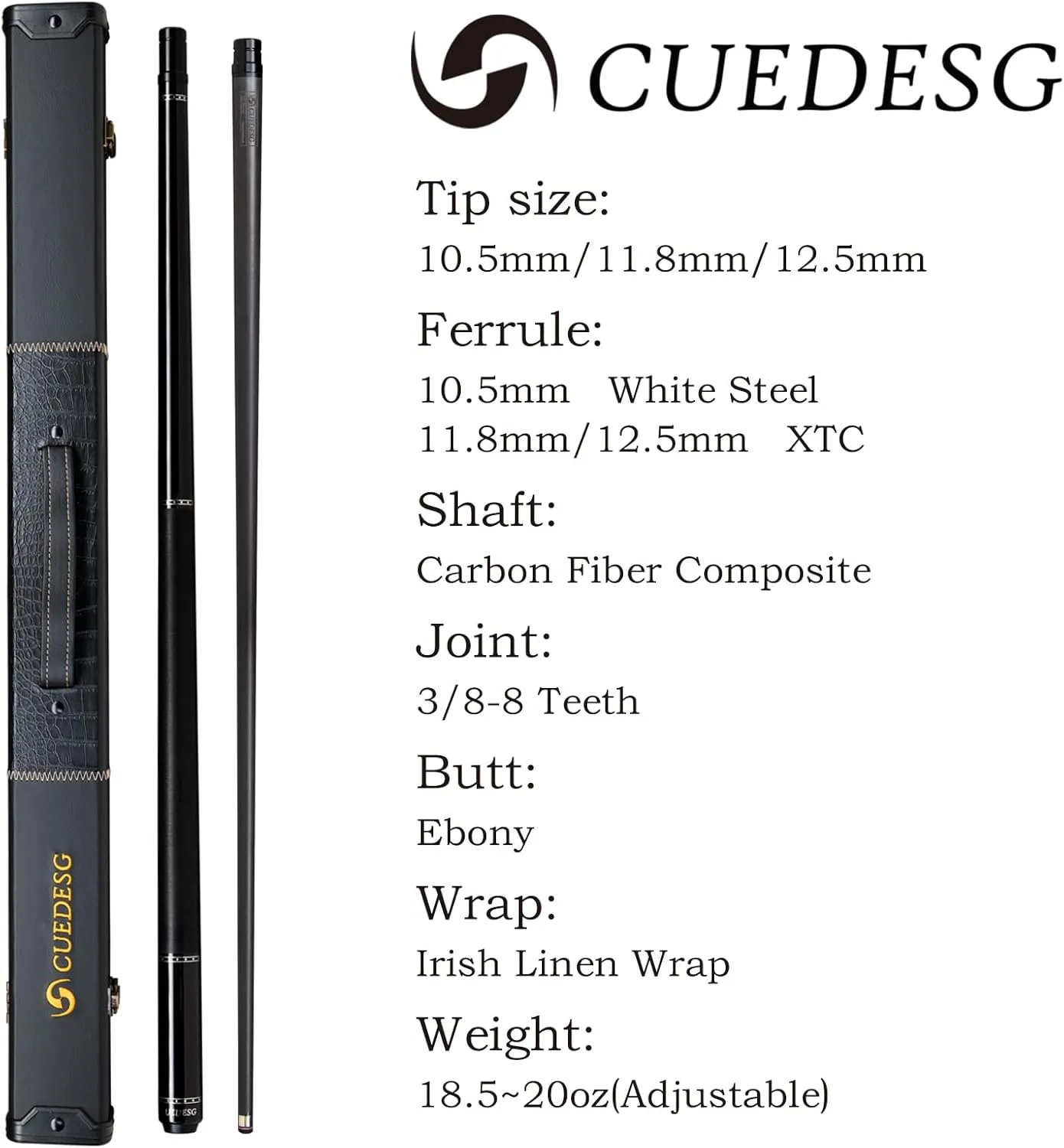 Carbon Fiber Pool Cue Stick 10.5mm/11.8mm/12.5mm,Low Deflection Pool Stick with Rare Wood Butt,Professional Cue Stick with Box Case