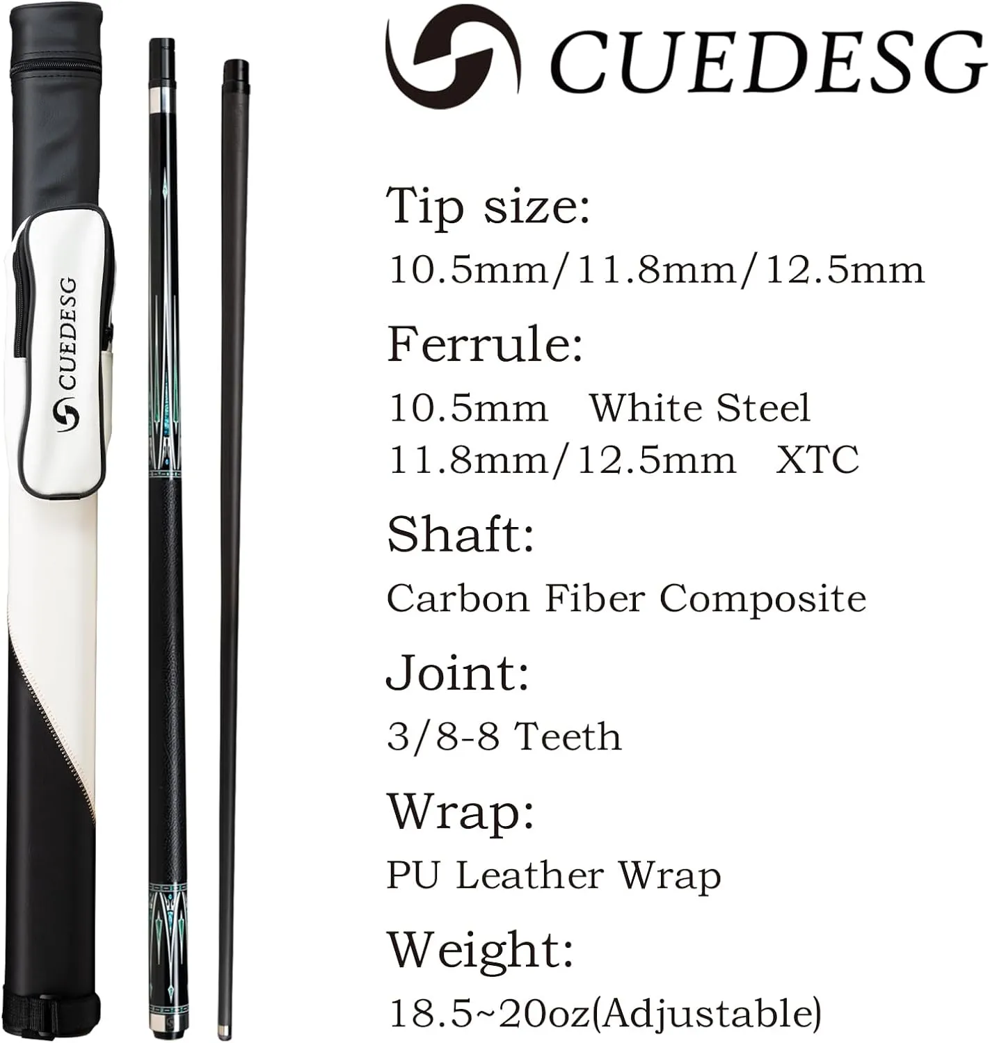 Carbon Fiber Pool Cue Stick 10.5mm/11.8mm/12.5mm,Low Deflection Pool Stick,Professional Cue Stick with Case