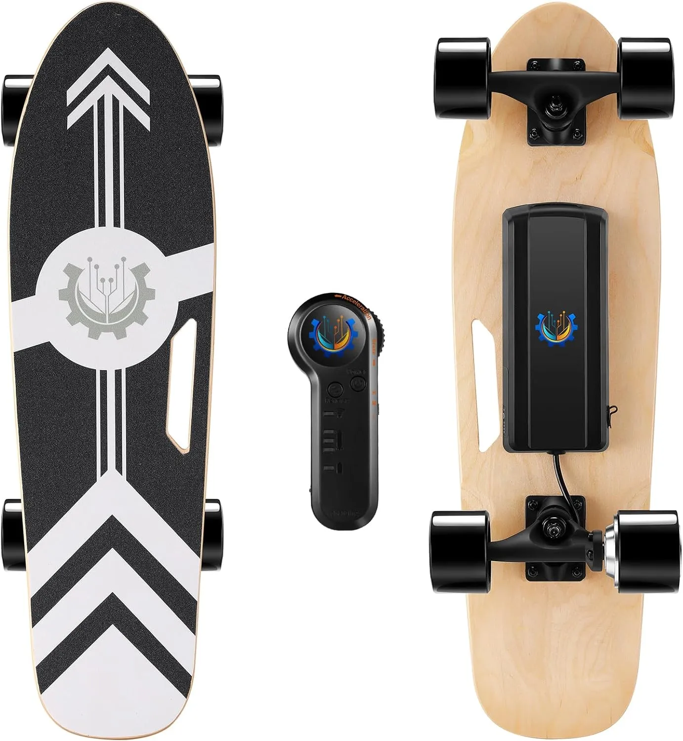 CAROMA Electric Skateboards with Remote, 350W Electric Longboard for Adults Teens, 12.4 MPH Top Speed, 8 Miles Max Range, 27.5" 7 Layers Maple Electric Skateboard, 225lbs Max Load E Skateboard