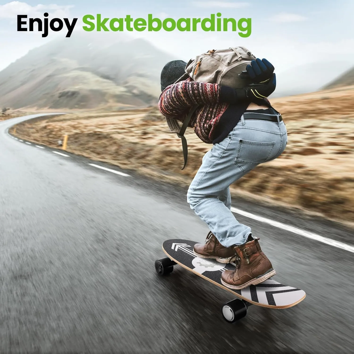 CAROMA Electric Skateboards with Remote, 350W Electric Longboard for Adults Teens, 12.4 MPH Top Speed, 8 Miles Max Range, 27.5" 7 Layers Maple Electric Skateboard, 225lbs Max Load E Skateboard