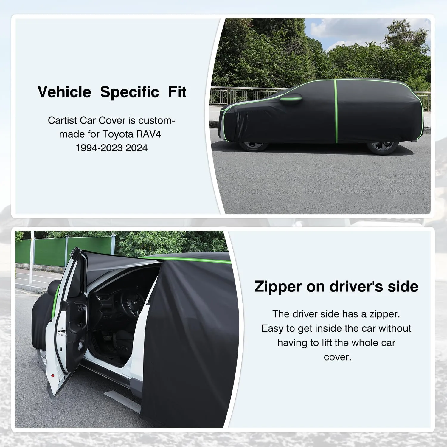 Cartist Full Car Cover Fits for Toyota RAV4 1994-2023 2024 2025 Accessories All Weather Car Covers Outdoor for RAV4 SUV Waterproof UV Protection with Zipper & Reflective Safety Strips