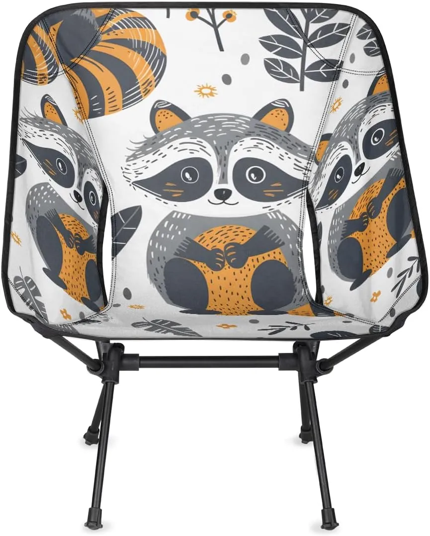 Cartoon Raccoons Camping Chair Lightweight Portable Chairs for Adults Easy Installation Outdoor Foldable Camping Chair for Camping Fishing Hiking Picnic Beach