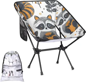 Cartoon Raccoons Camping Chair Lightweight Portable Chairs for Adults Easy Installation Outdoor Foldable Camping Chair for Camping Fishing Hiking Picnic Beach