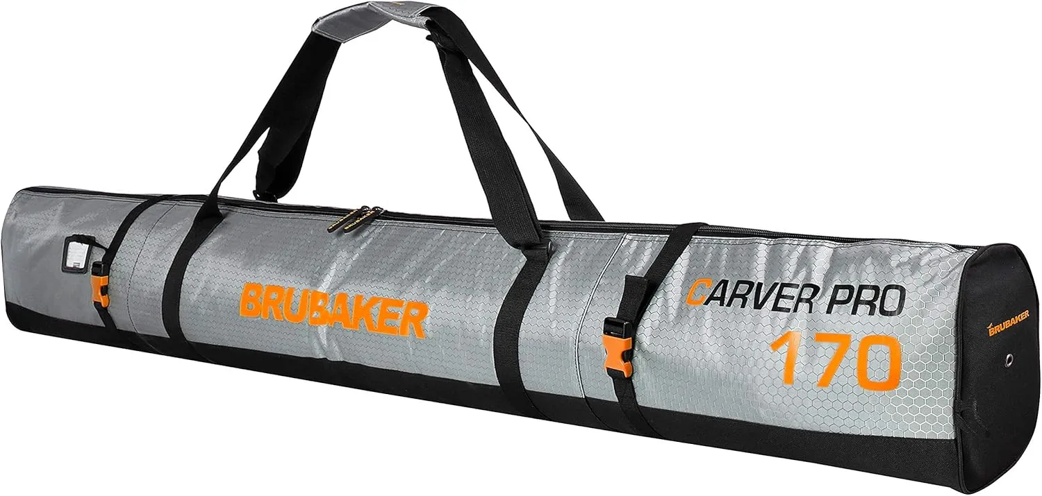 CarverTec Pro Ski Bag for 1 Pair of Skis and Poles - Silver Orange