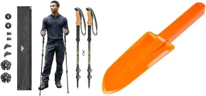 Cascade Mountain Tech Trekking Poles, Coghlans Back Packers Trowel - Aluminum Hiking Walking Sticks Expandable 26"-54", Set of 2