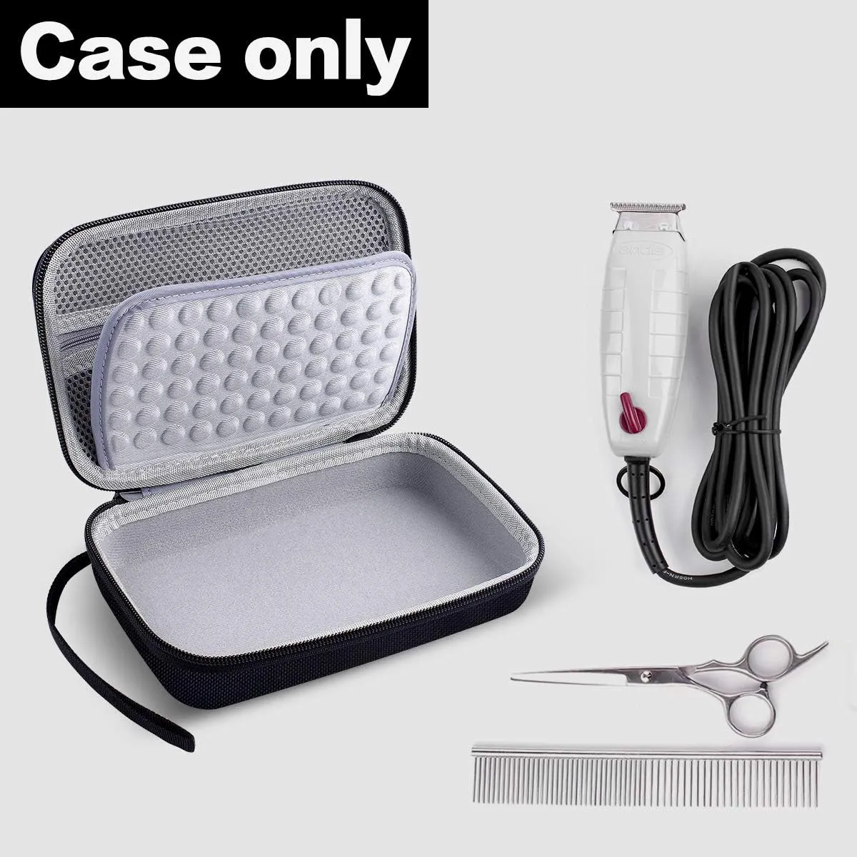 Case for Andis Professional T-Outliner Beard & Hair Trimmer, Model GTO 04780/04710/04603/04775, with Mesh Pocket for Attachment Set - Bag Only (Black Grey Inner)