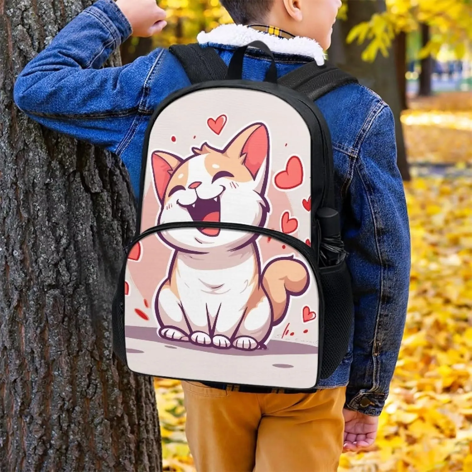 Cat Girls Backpack for Elementary School Lightweight Girls Bookbag Kids School Bag Multi-Pockets Portable Backpacks for Kids for Picnic Travel Outdoor