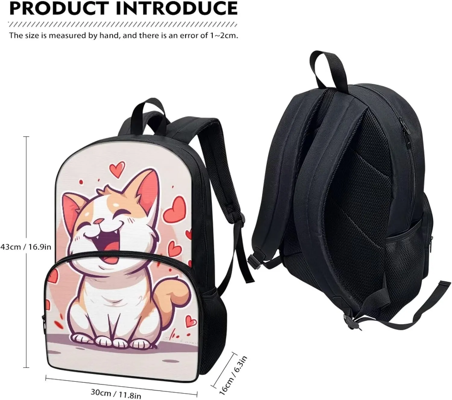 Cat Girls Backpack for Elementary School Lightweight Girls Bookbag Kids School Bag Multi-Pockets Portable Backpacks for Kids for Picnic Travel Outdoor