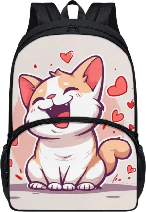 Cat Girls Backpack for Elementary School Lightweight Girls Bookbag Kids School Bag Multi-Pockets Portable Backpacks for Kids for Picnic Travel Outdoor