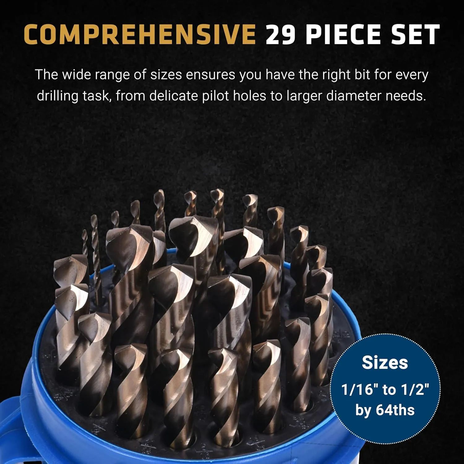 Century Drill & Tool, 26929, 29 PC Set,Jobber Drill Bit, Cobalt Steel, High Speed Drill Bit Pack