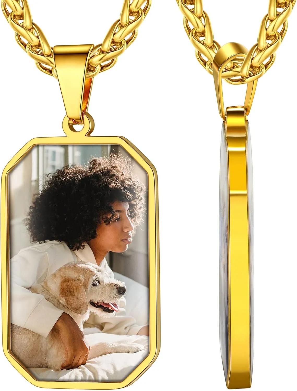 ChainsHouse Personalized Photo Necklace Men Women, Stainless Steel/18K Gold Plated Chain, Custom Picture Image Engrave Text Rectangular/Heart/Oval/Dogtag Pendant DIY Memorial Jewelry,Send Gift Box