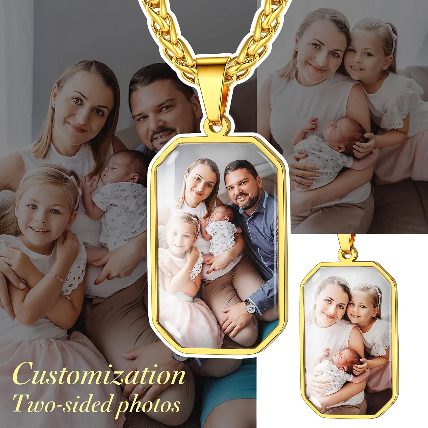 ChainsHouse Personalized Photo Necklace Men Women, Stainless Steel/18K Gold Plated Chain, Custom Picture Image Engrave Text Rectangular/Heart/Oval/Dogtag Pendant DIY Memorial Jewelry,Send Gift Box