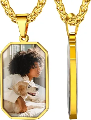 ChainsHouse Personalized Photo Necklace Men Women, Stainless Steel/18K Gold Plated Chain, Custom Picture Image Engrave Text Rectangular/Heart/Oval/Dogtag Pendant DIY Memorial Jewelry,Send Gift Box