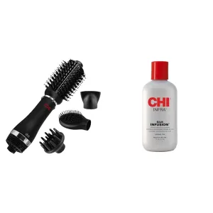 CHI Volumizer 4-in-1 Blowout Brush | Ceramic and Ion Technology | Black & Infra Silk Infusion, 6 Fl Oz