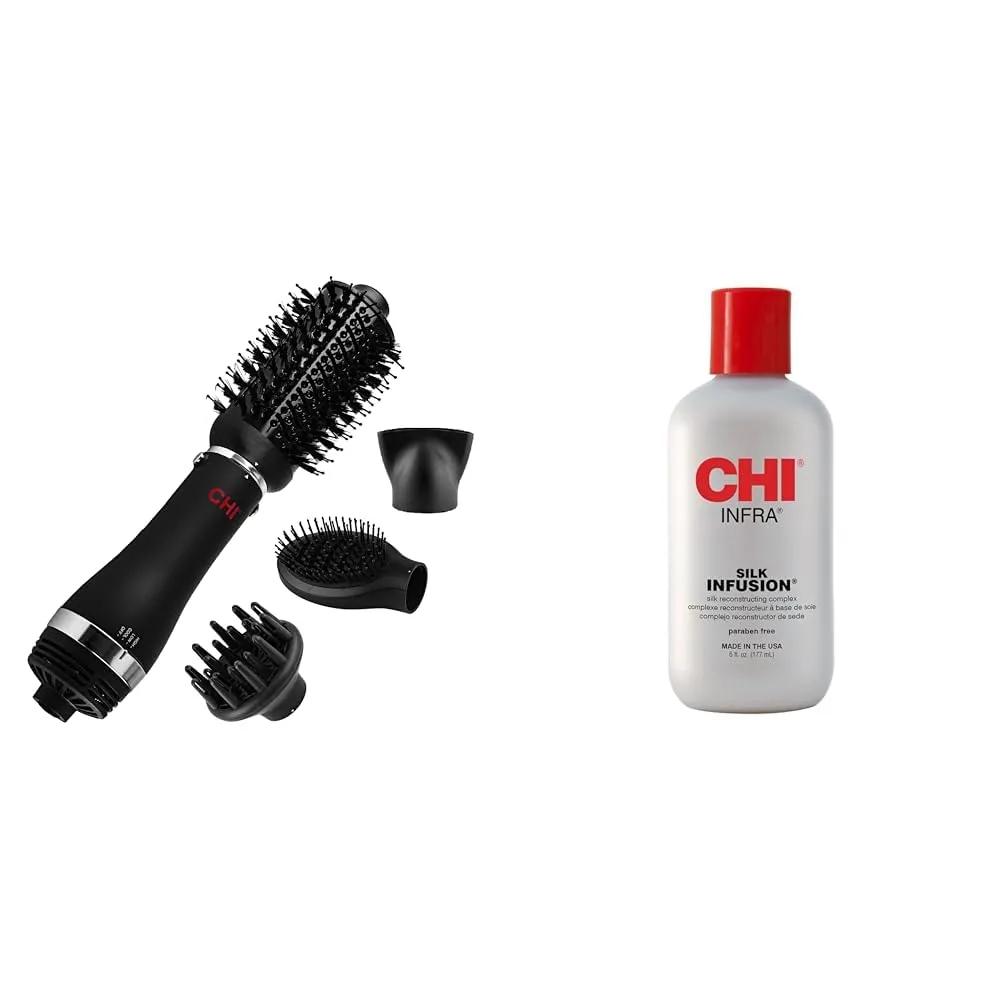 CHI Volumizer 4-in-1 Blowout Brush | Ceramic and Ion Technology | Black & Infra Silk Infusion, 6 Fl Oz