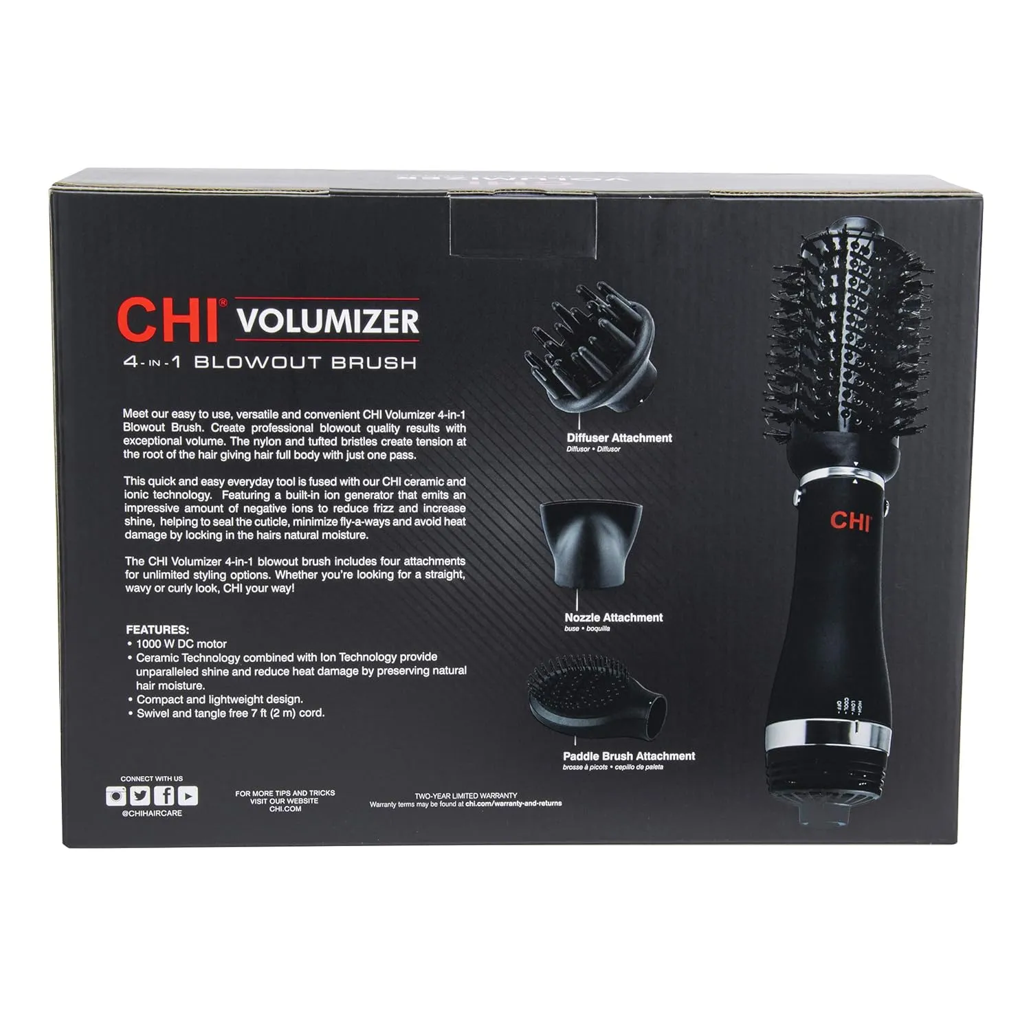 CHI Volumizer 4-in-1 Blowout Brush | Ceramic and Ion Technology | Black & Infra Silk Infusion, 6 Fl Oz