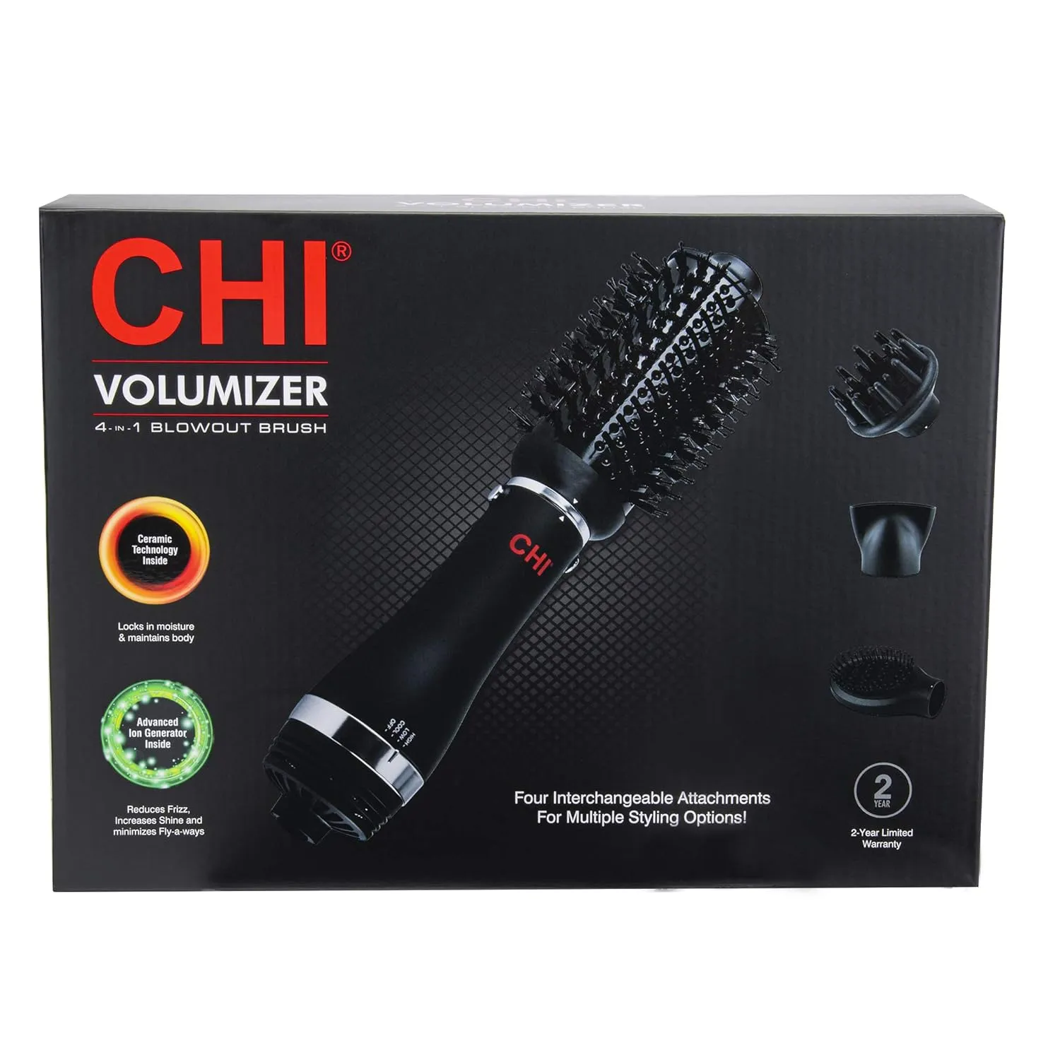 CHI Volumizer 4-in-1 Blowout Brush | Ceramic and Ion Technology | Black & Infra Silk Infusion, 6 Fl Oz